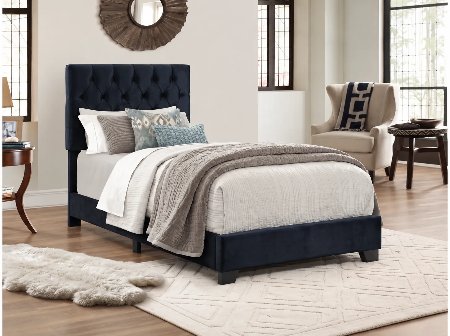 ComfortFlex Black Tufted Upholstered Bed, Twin size