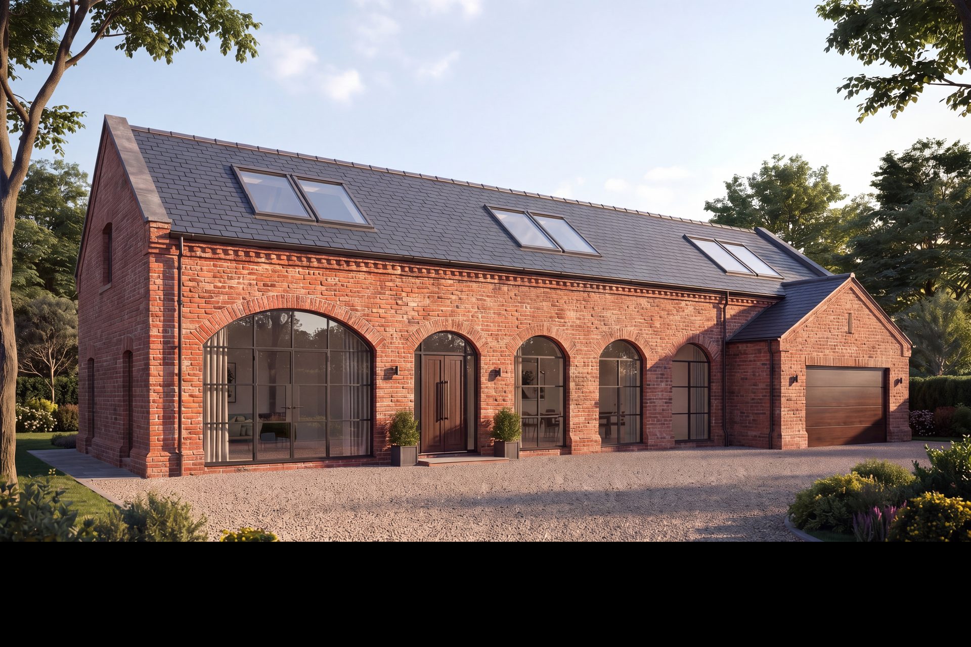 Barroncroft Road, Woolton: full front elevation with arched windows, rooflights and attached garage