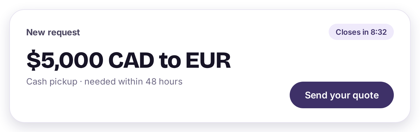 New exchange request for an exchanger.
