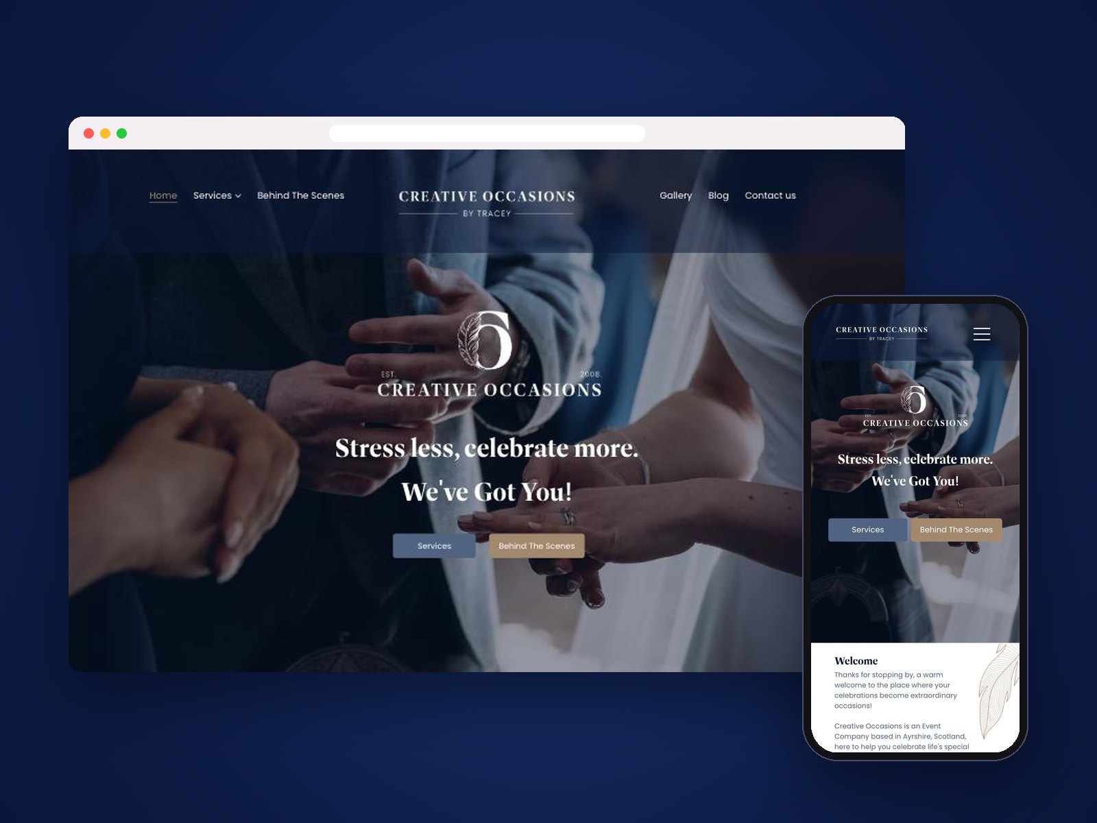 Creative Occasions website design shown on desktop and mobile