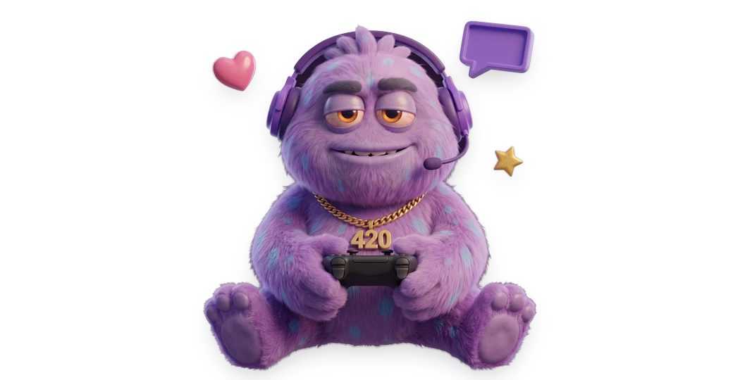 Pluffy wearing a headset and holding a game controller
