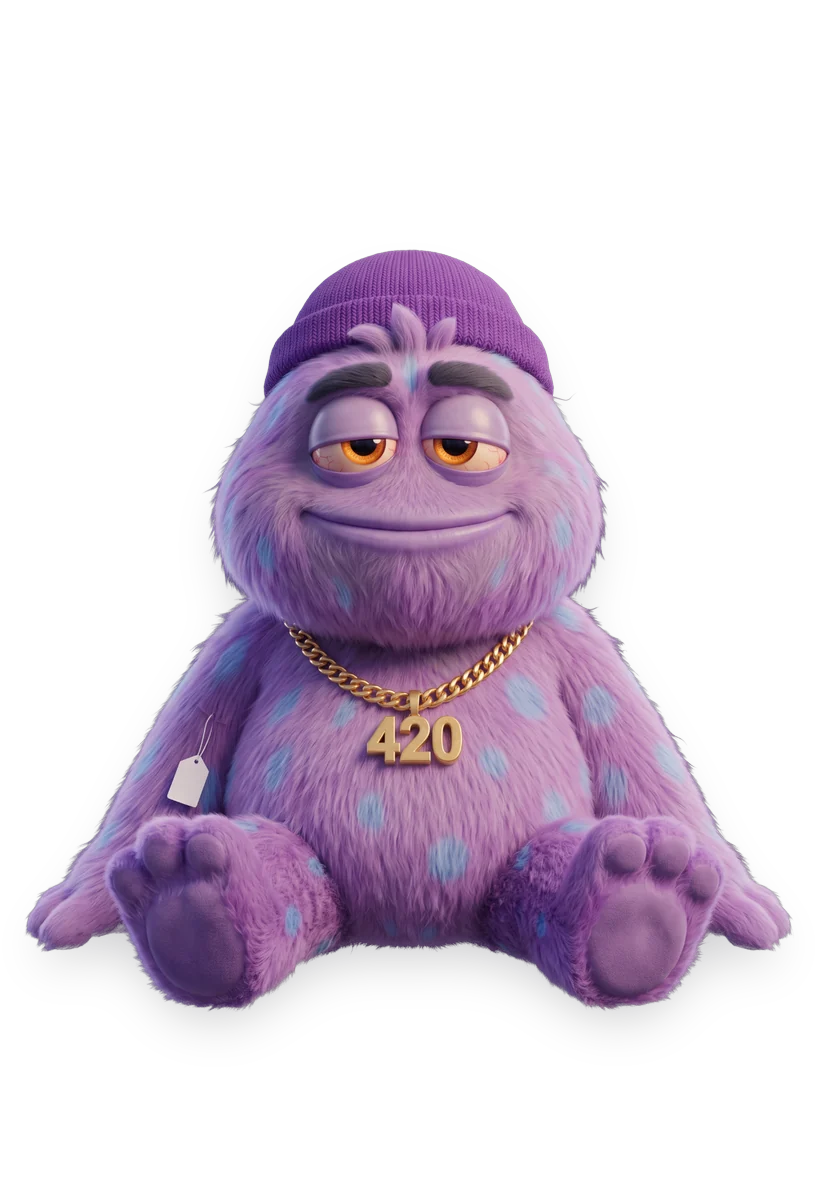 Pluffy plush toy with a beanie and a price tag