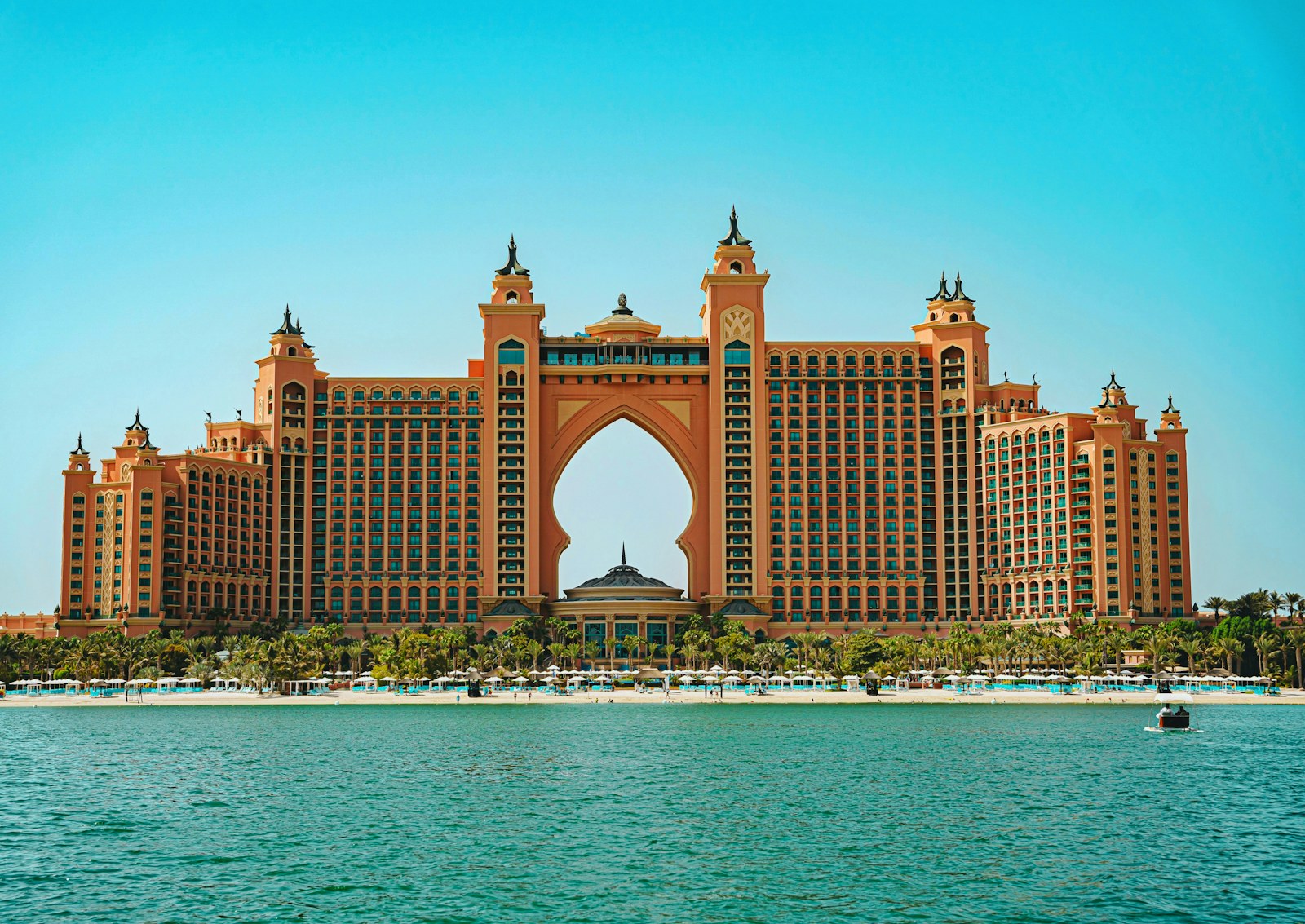 Palm Jumeirah waterfront with Atlantis in the distance