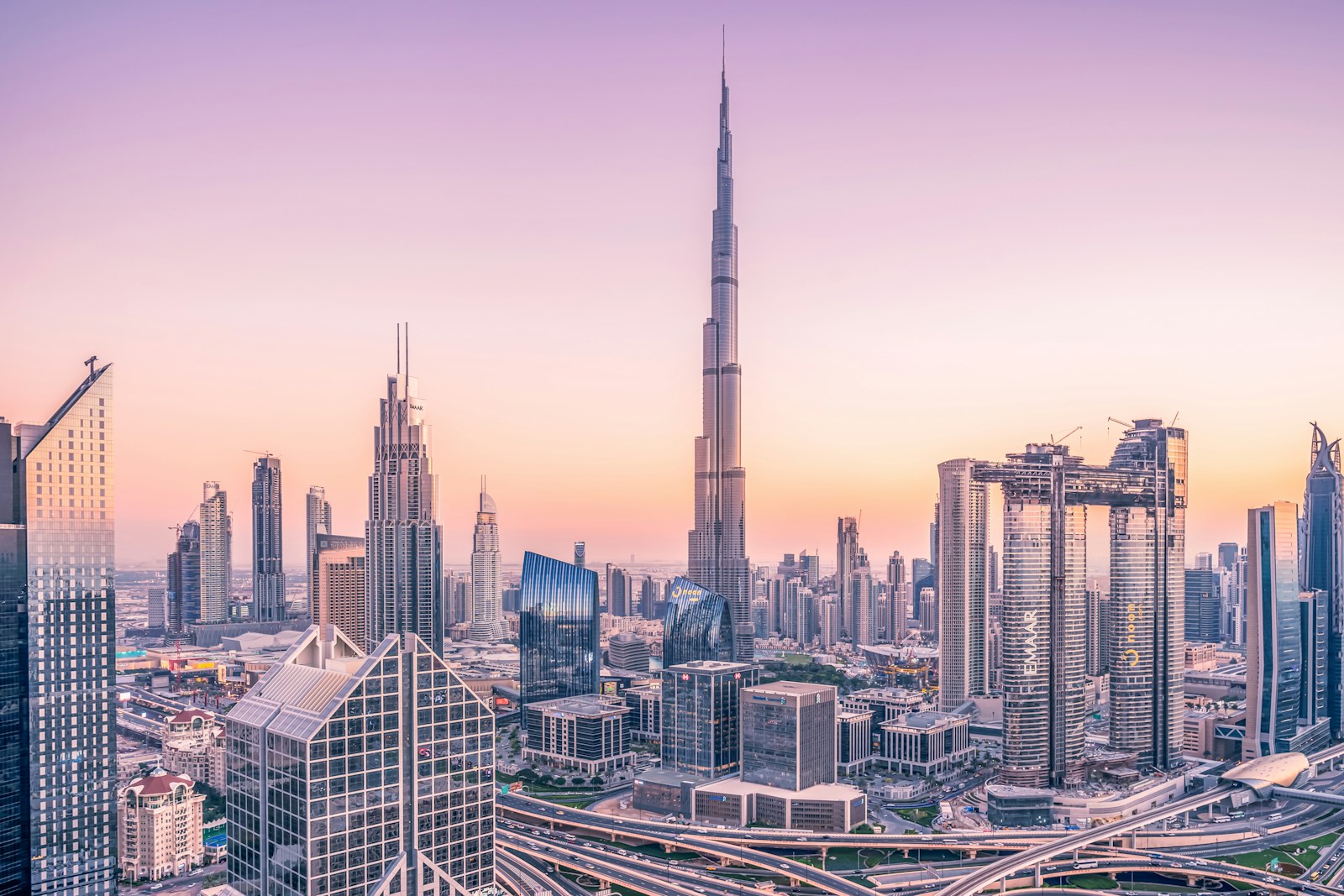 Dubai skyline in the evening light