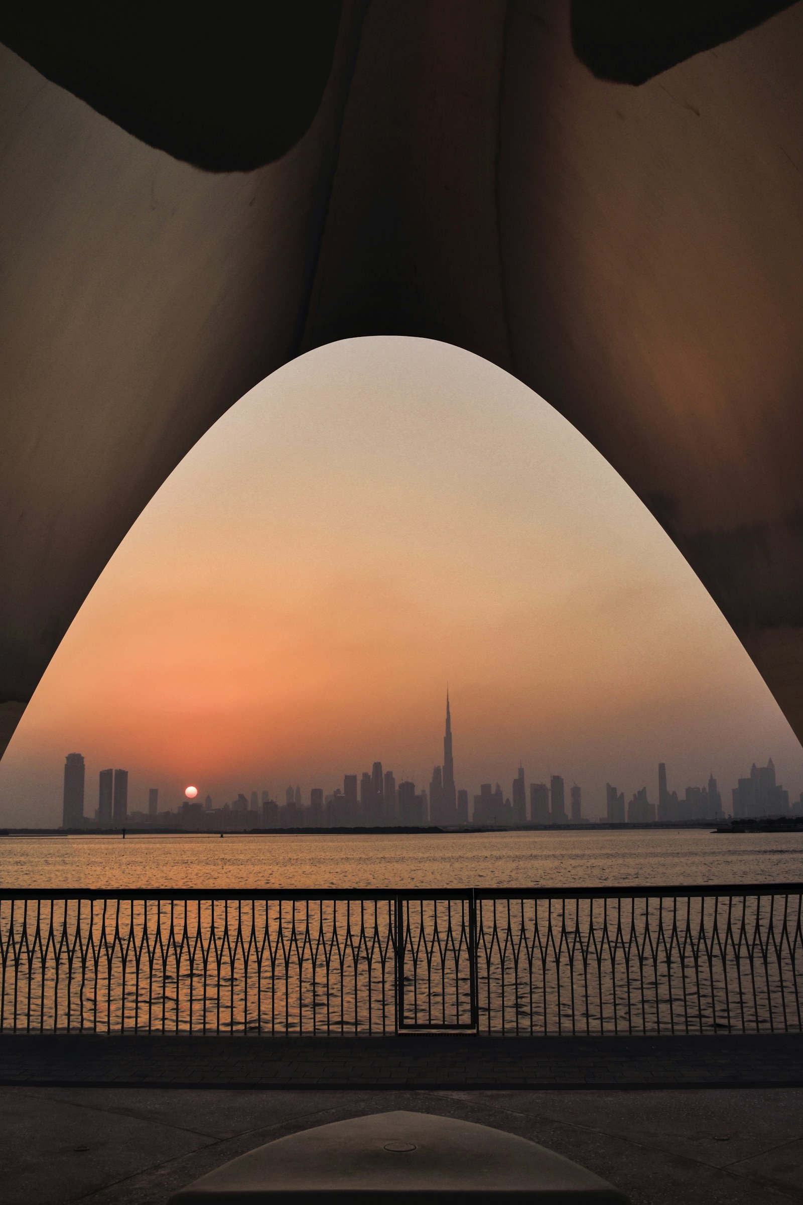 Dubai skyline framed by waterfront architecture