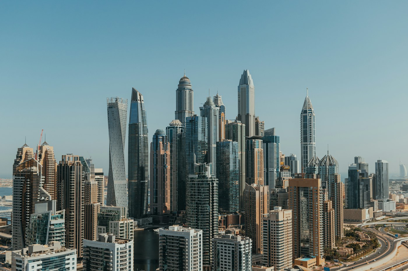 Aerial view of Dubai towers