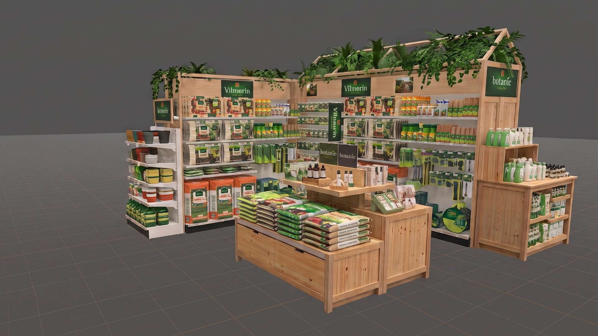 Botanic 3D planogram on wooden fixtures