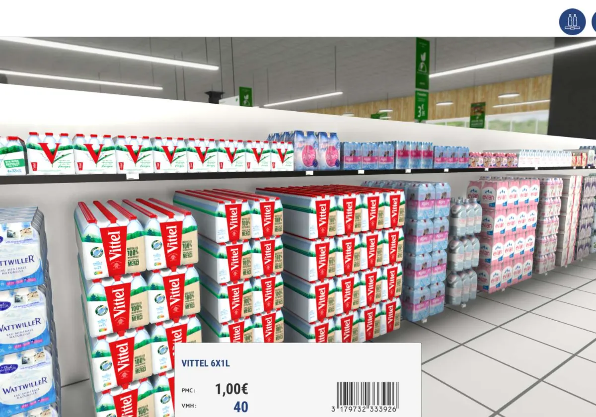 Planogramme VR de packs de bouteilles d'eau