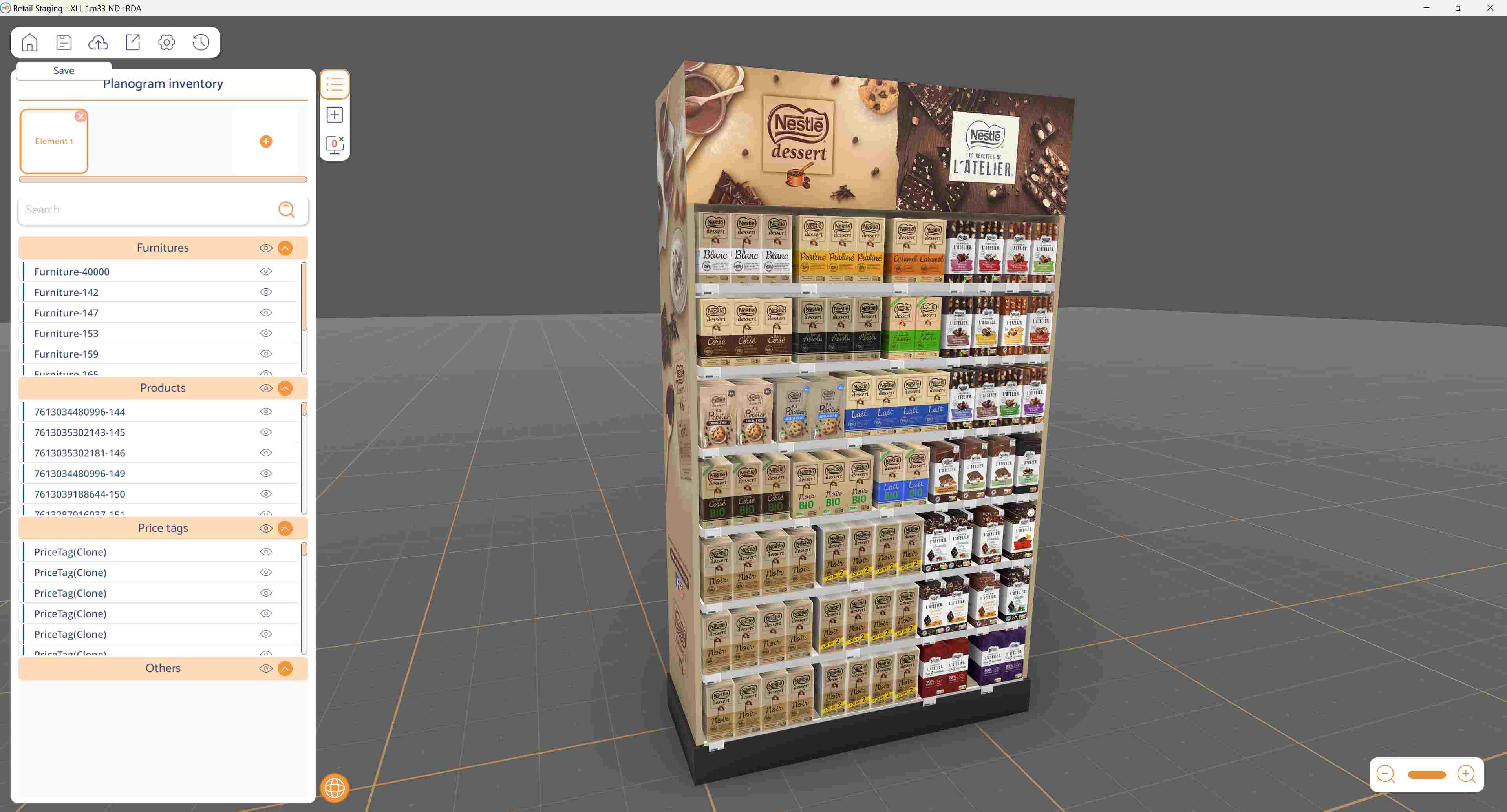 Planogramme 3D pour des chocolats Nestlé