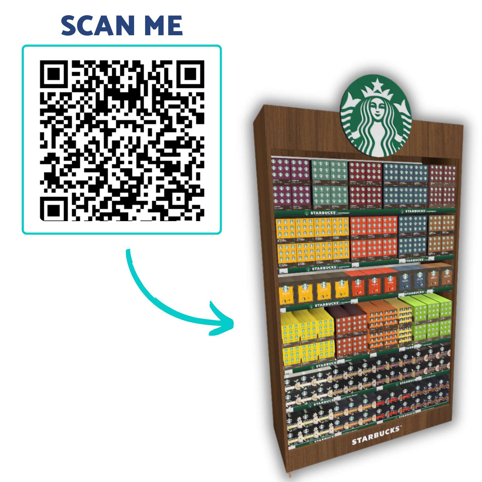 Planogramme VR de produits Starbucks avec un QR code