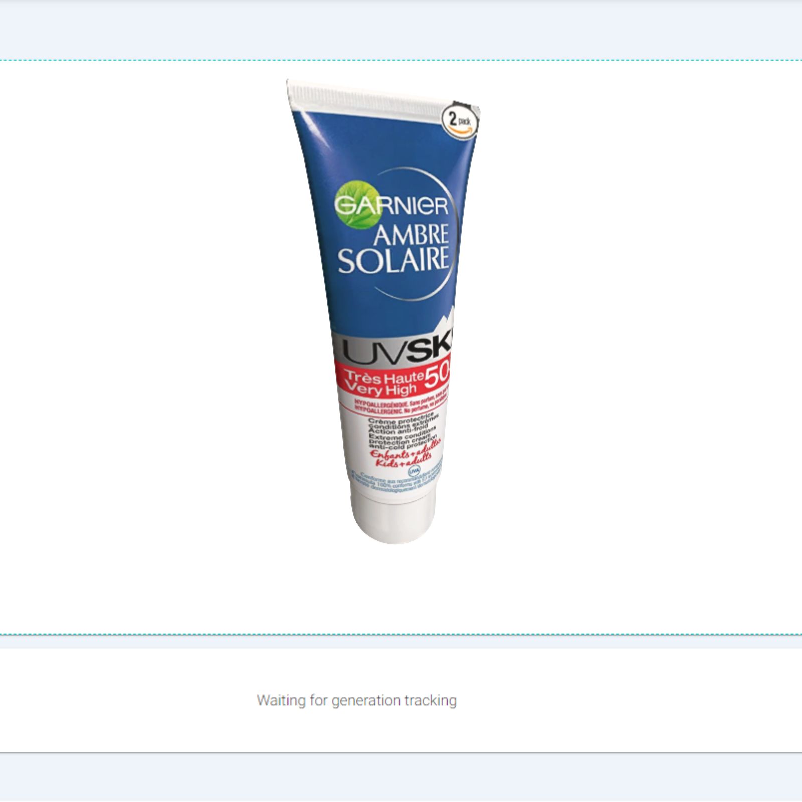 Présentation d'une crème solaire Garnier en 3D