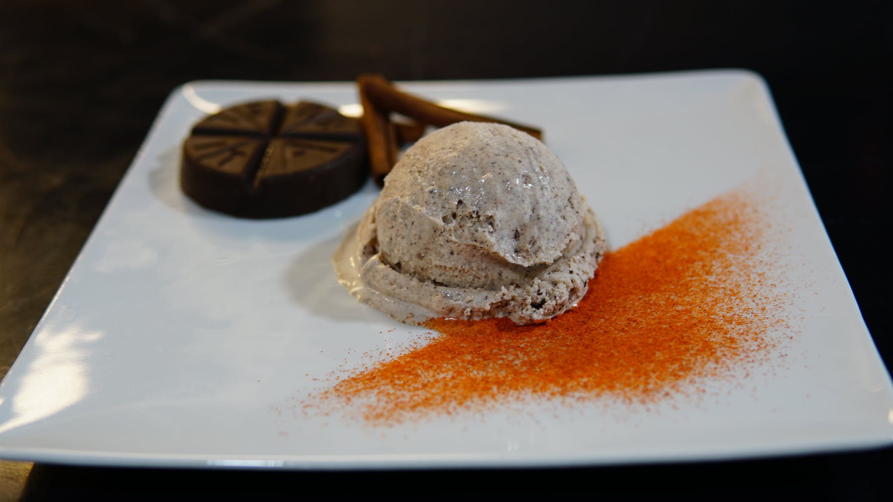 Chocolate ice cream with cinnamon and chili
