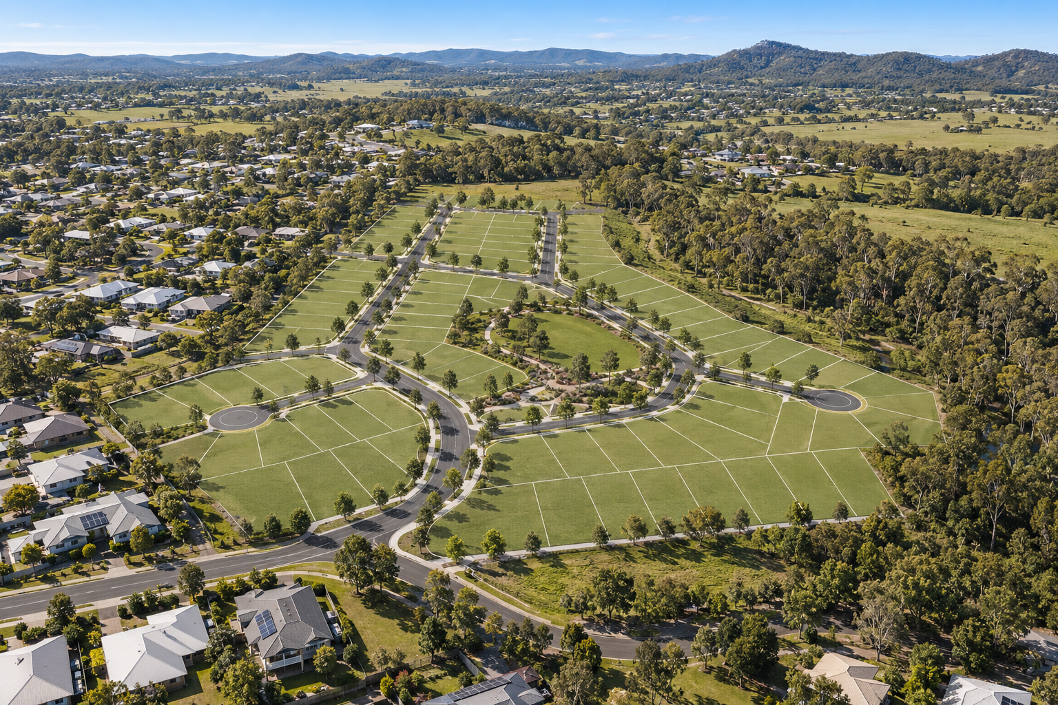 Aerial view of a residential land subdivision