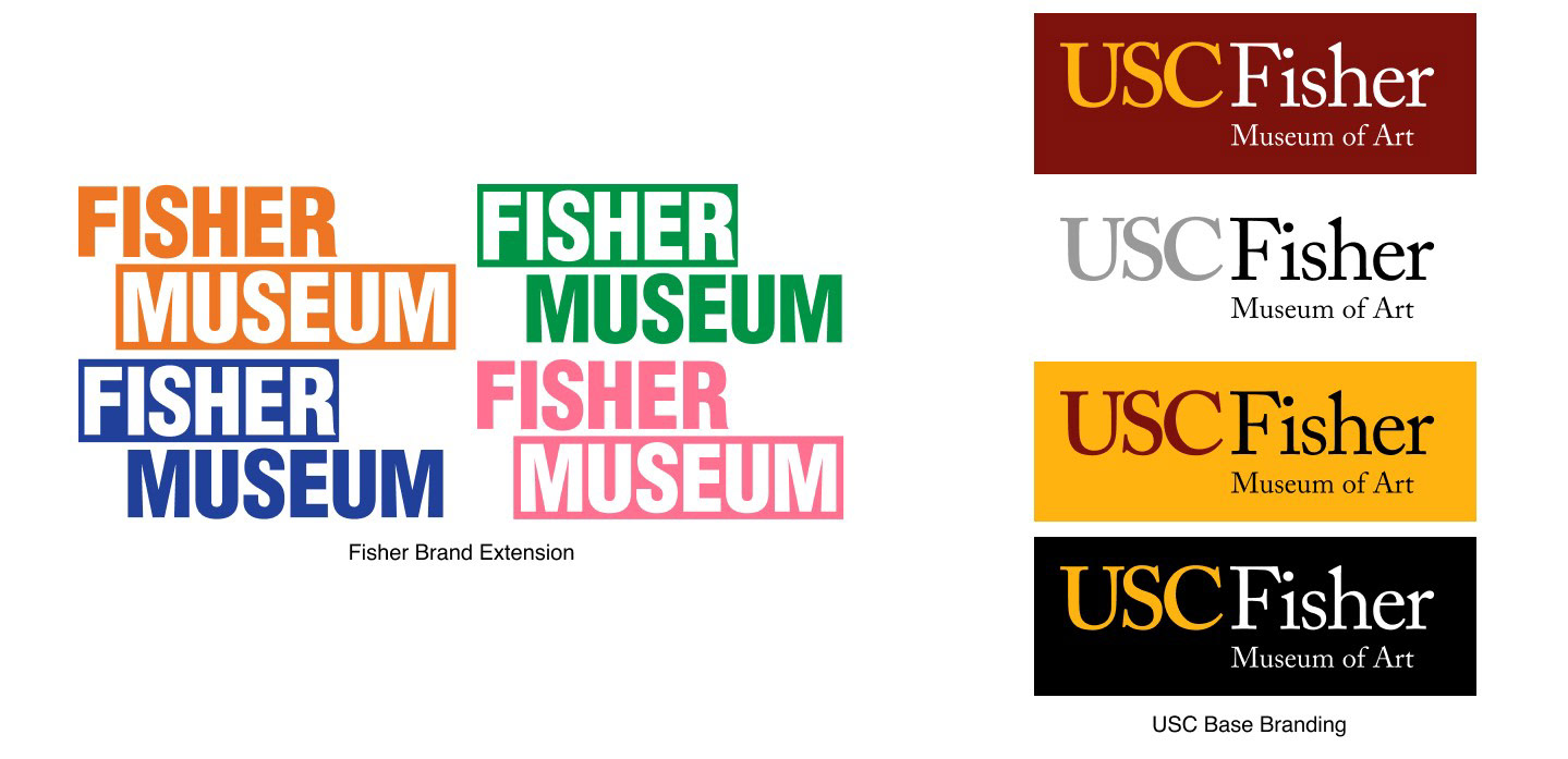 Fisher Museum logo in four colors beside the existing USC Fisher branding