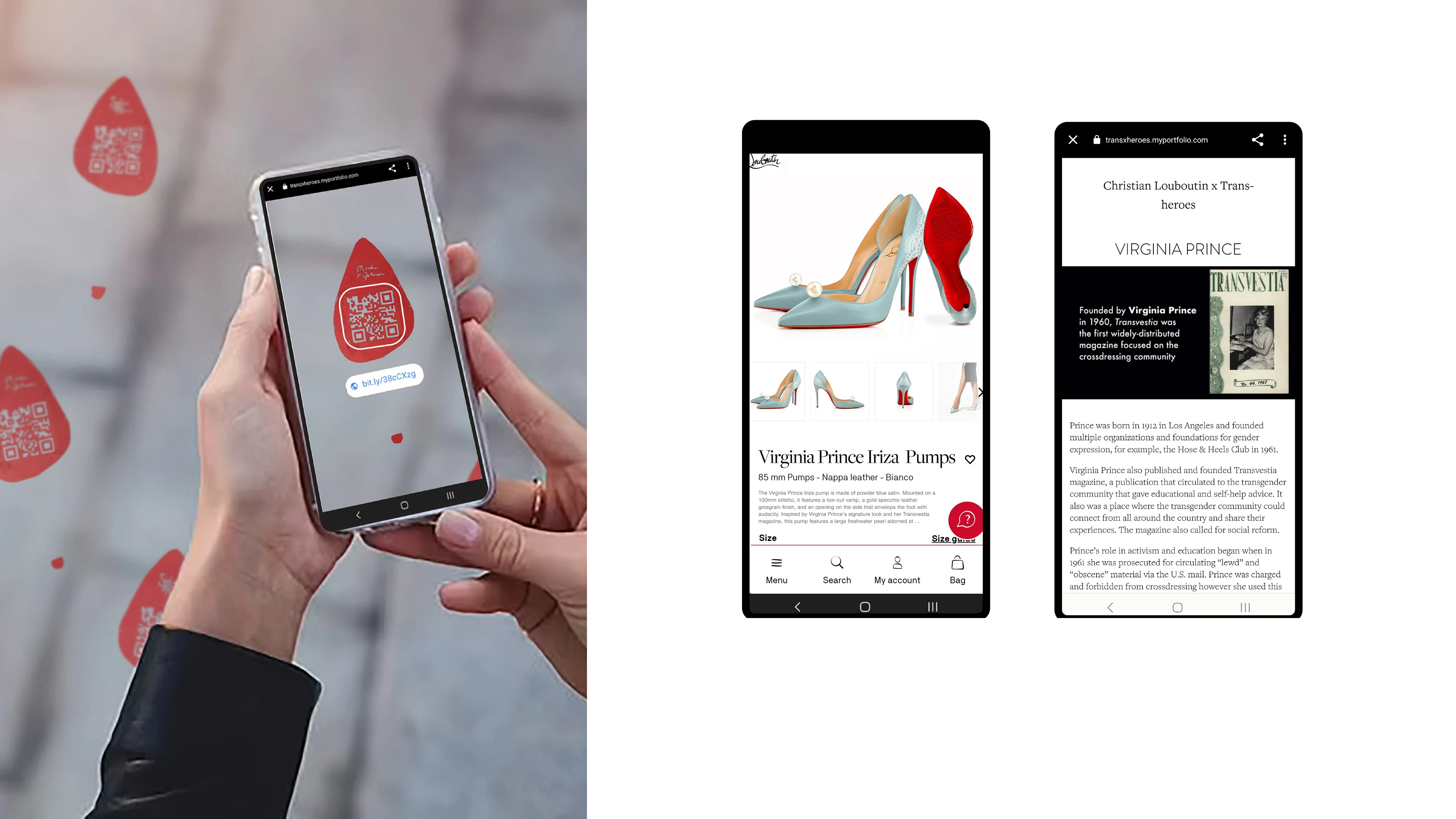 Scanning a QR code sole print to open the collection website