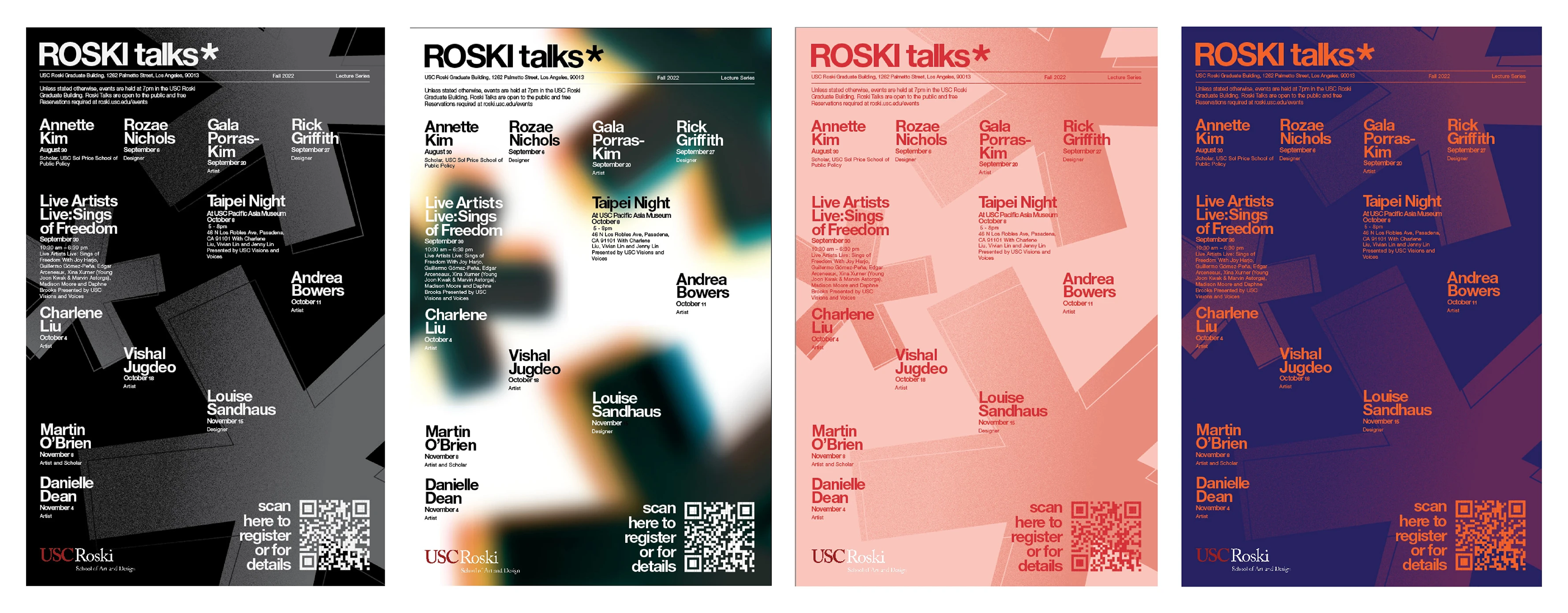 Four color explorations of the poster