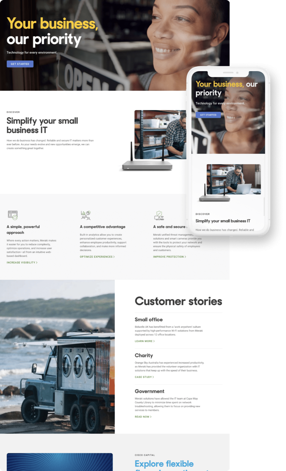 Solution page: small business, built as a platform story