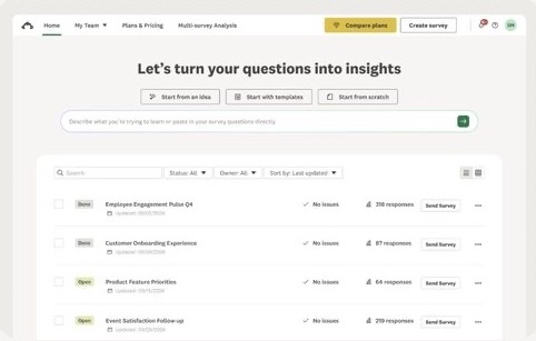 SurveyMonkey home on the Catalyst system
