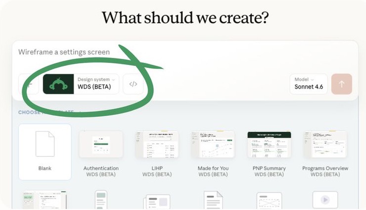 Claude Design prototyping with the SurveyMonkey design system selected