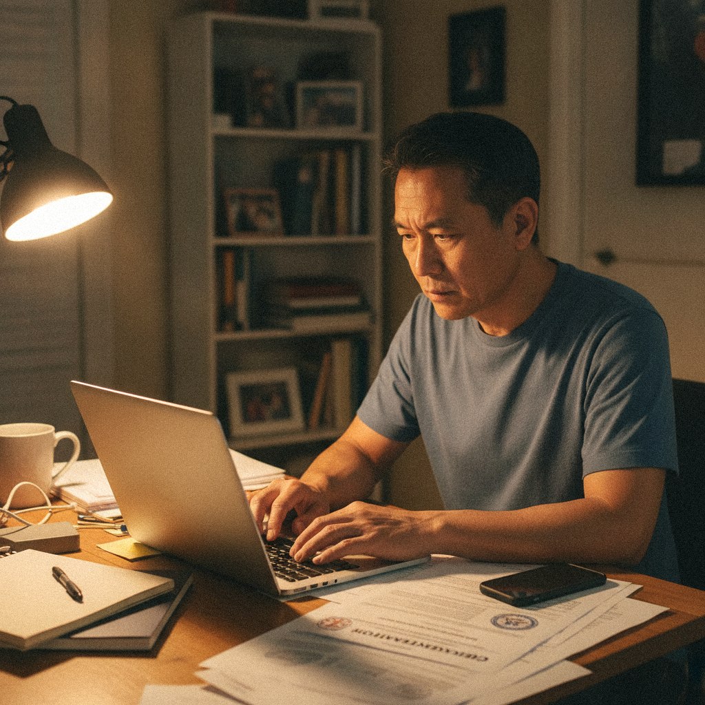 A man filling out a benefits application