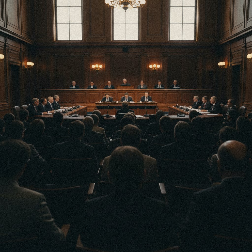 A congressional committee hearing in session