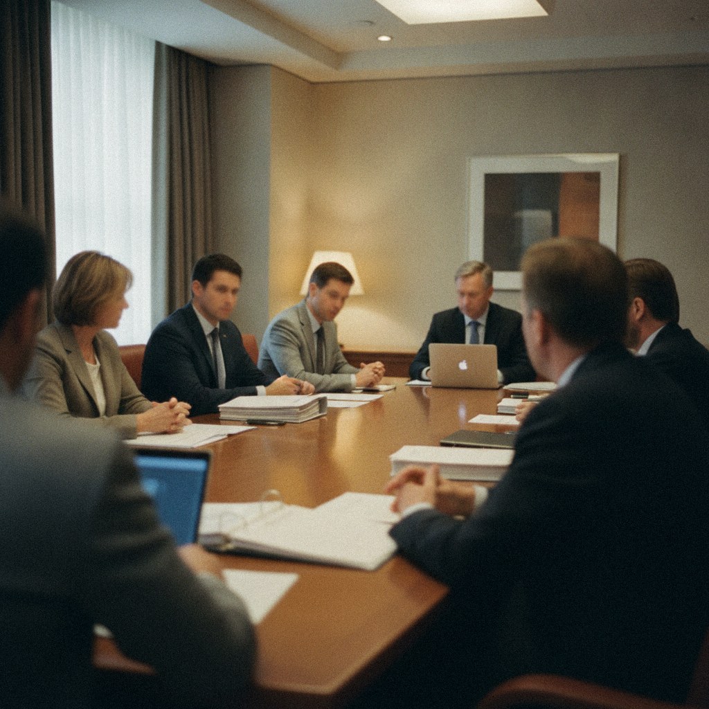 A professional briefing in a meeting room
