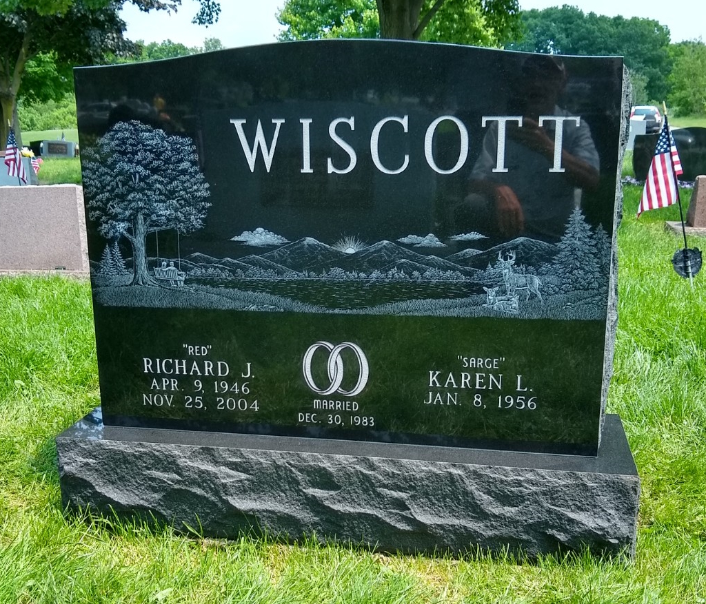 Laser-etched scene on black granite