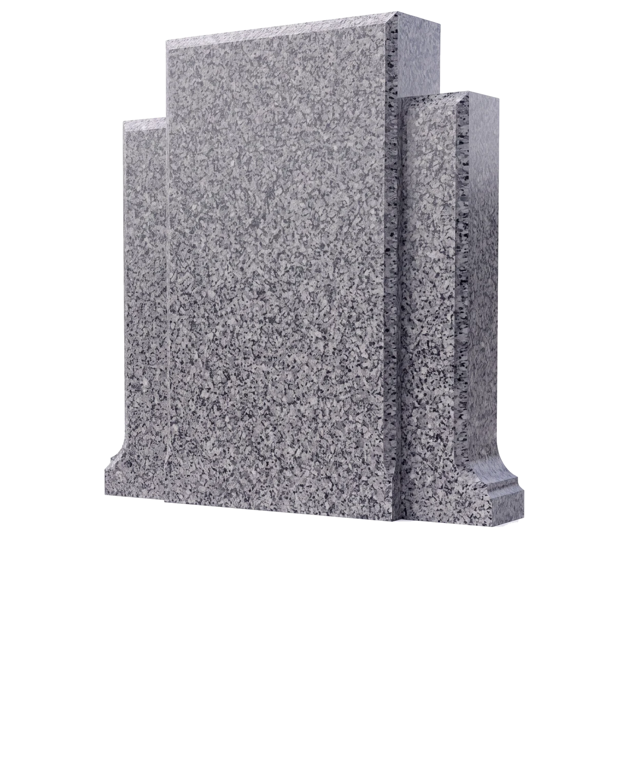 Upright monument in Barre Grey granite being set on its base: setting cushions, monument seal, then the tablet lowered into place