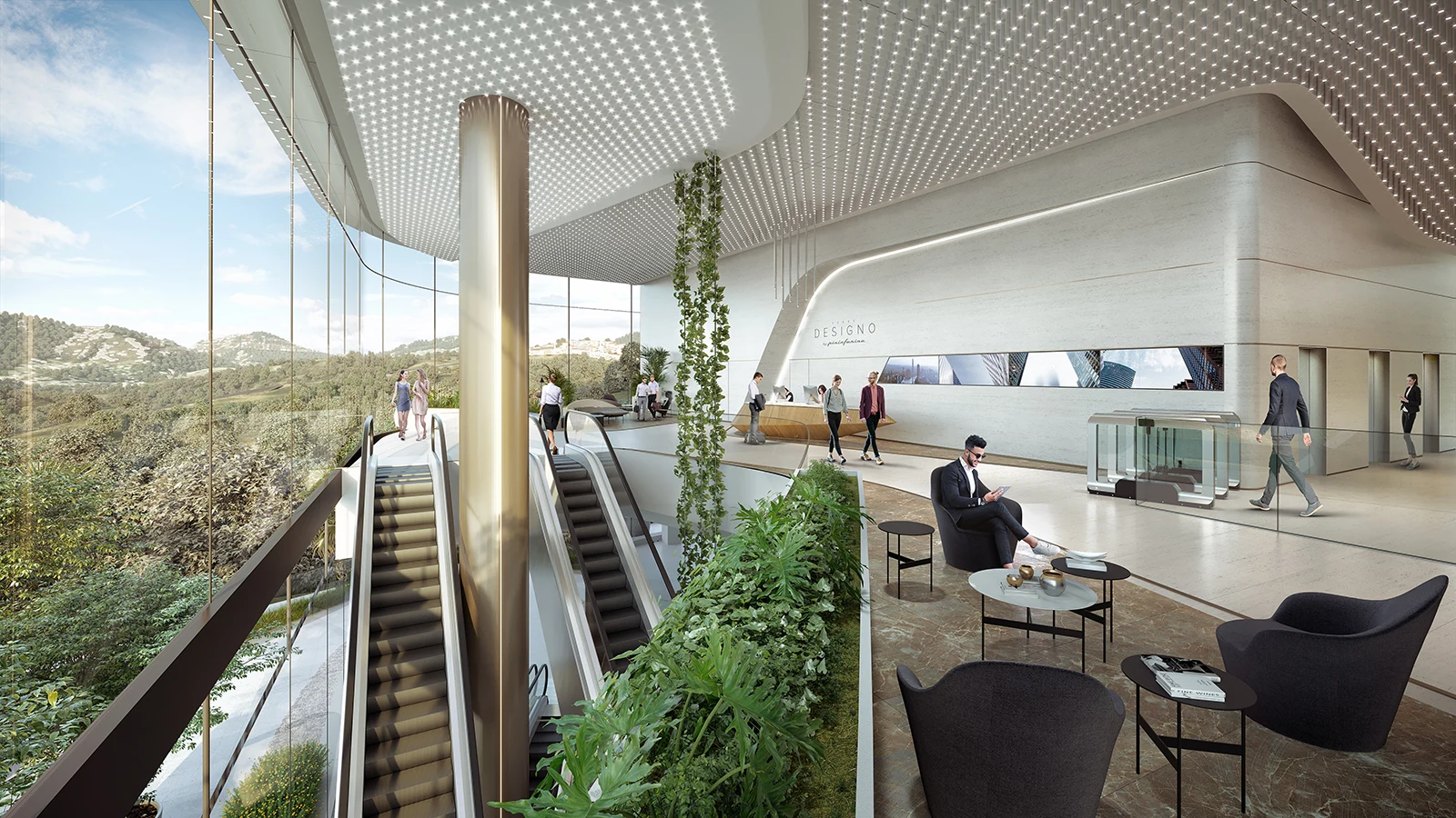 Torre Designo — lobby diseñado por Pininfarina