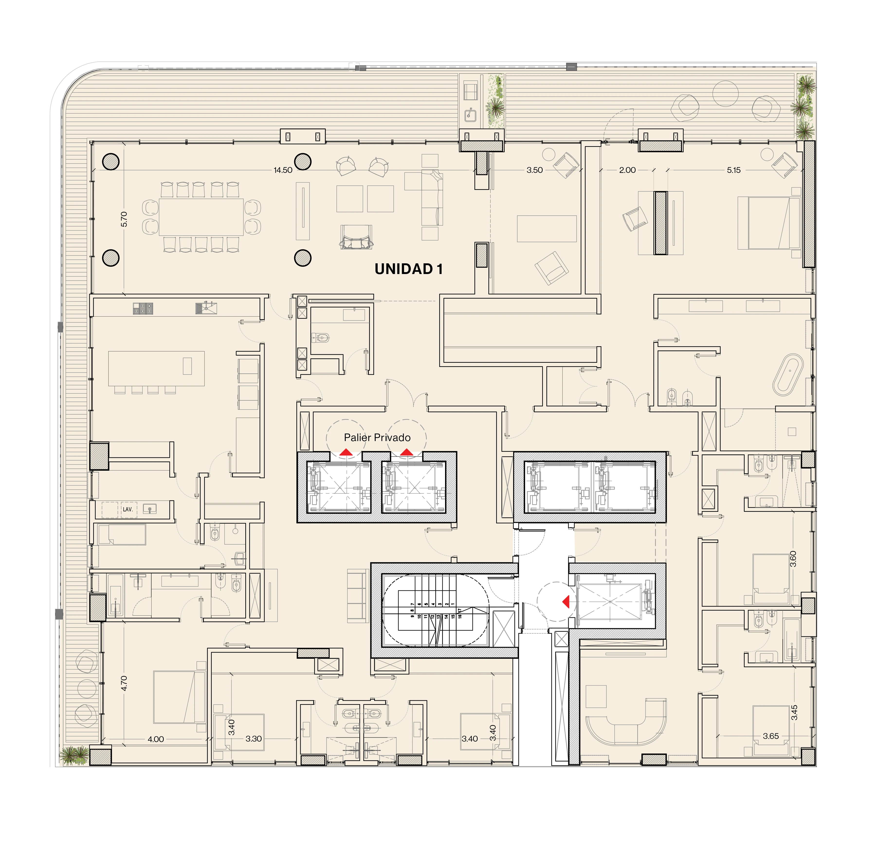 UNICA Rosario — plano de residencias, pisos 37 y 38