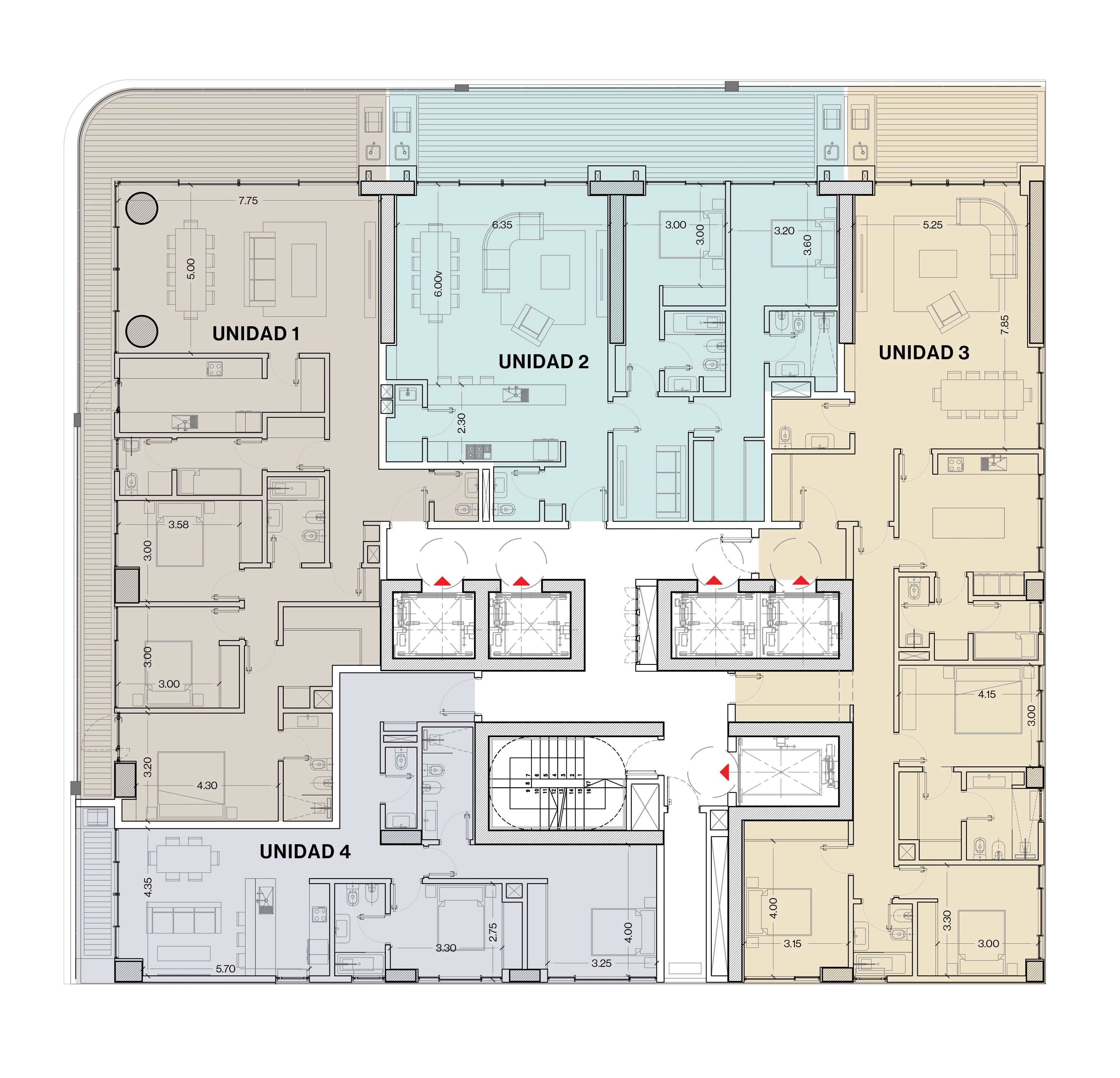 UNICA Rosario — plano de residencias, pisos 6 al 25