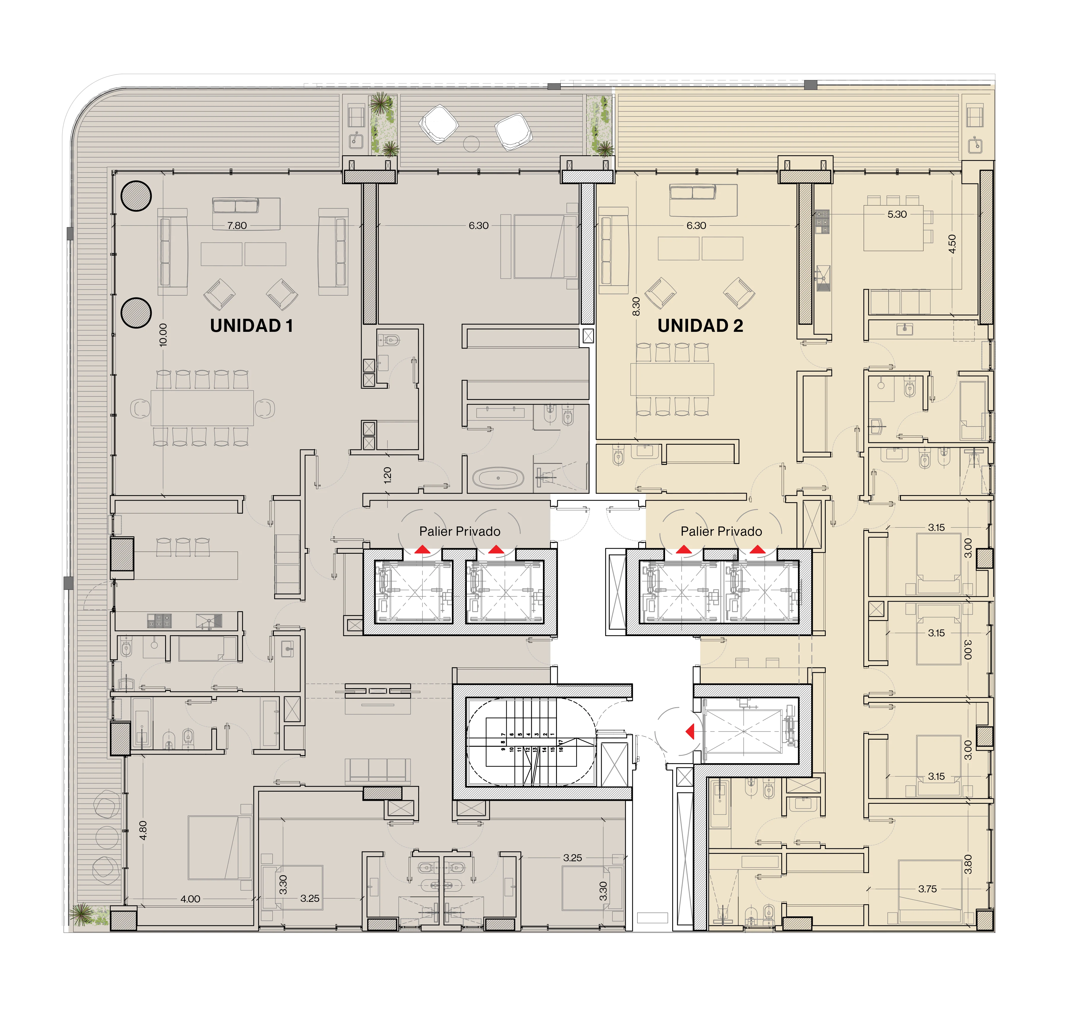 UNICA Rosario — plano de residencias, pisos 32 al 36