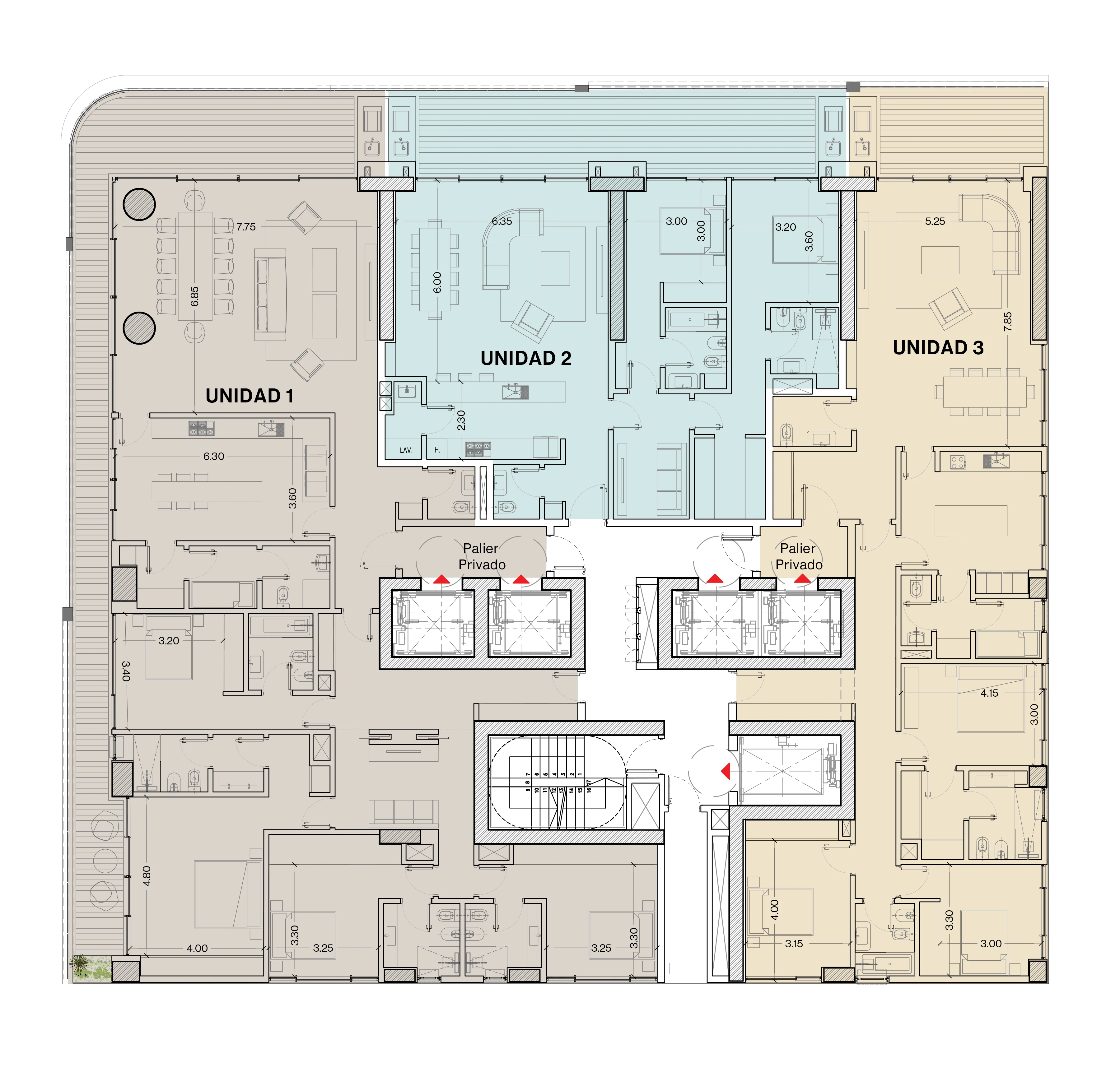 UNICA Rosario — plano de residencias, pisos 26 al 31