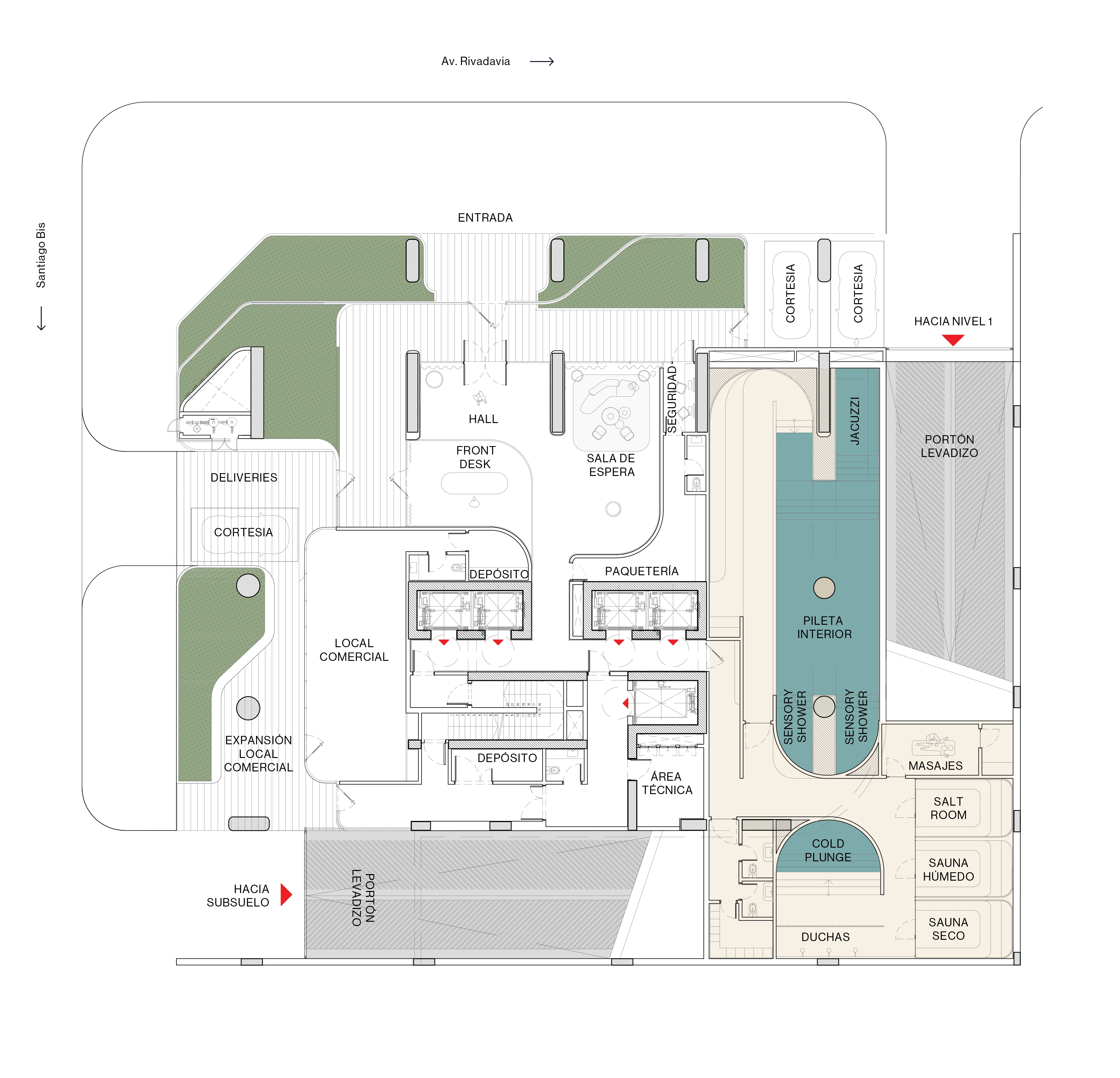 UNICA Rosario — plano de planta baja, lobby y amenities