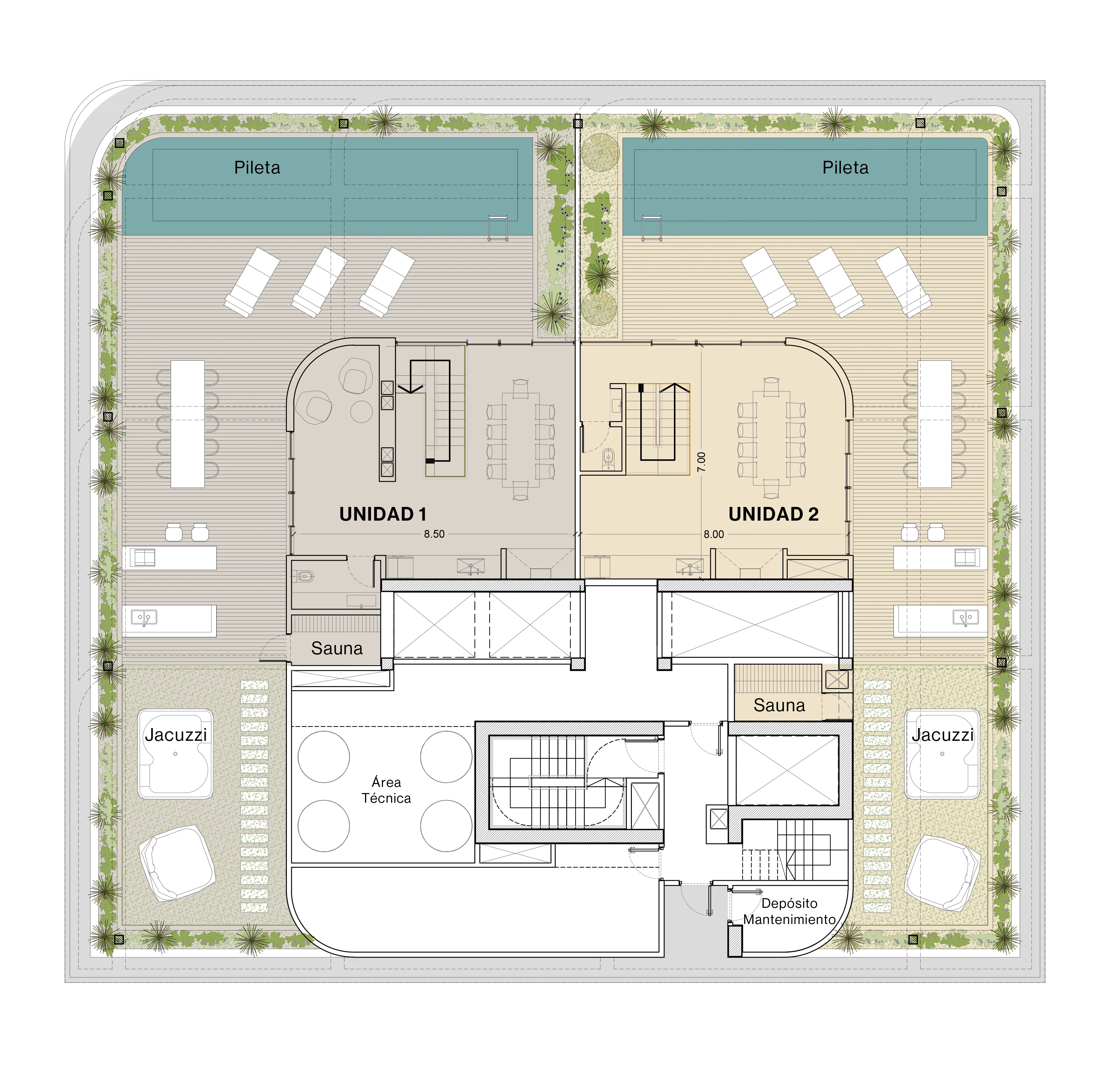 UNICA Rosario — plano de terrazas, piso 40