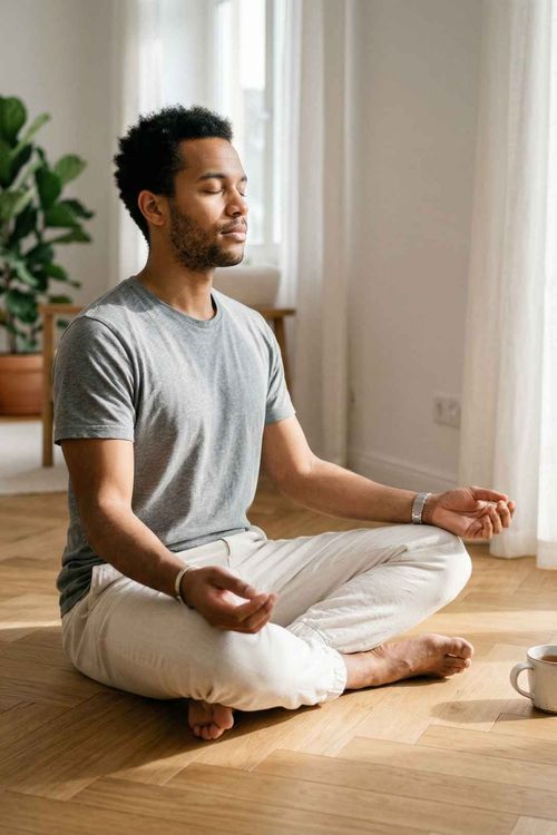 A man meditating in a calm seated pose