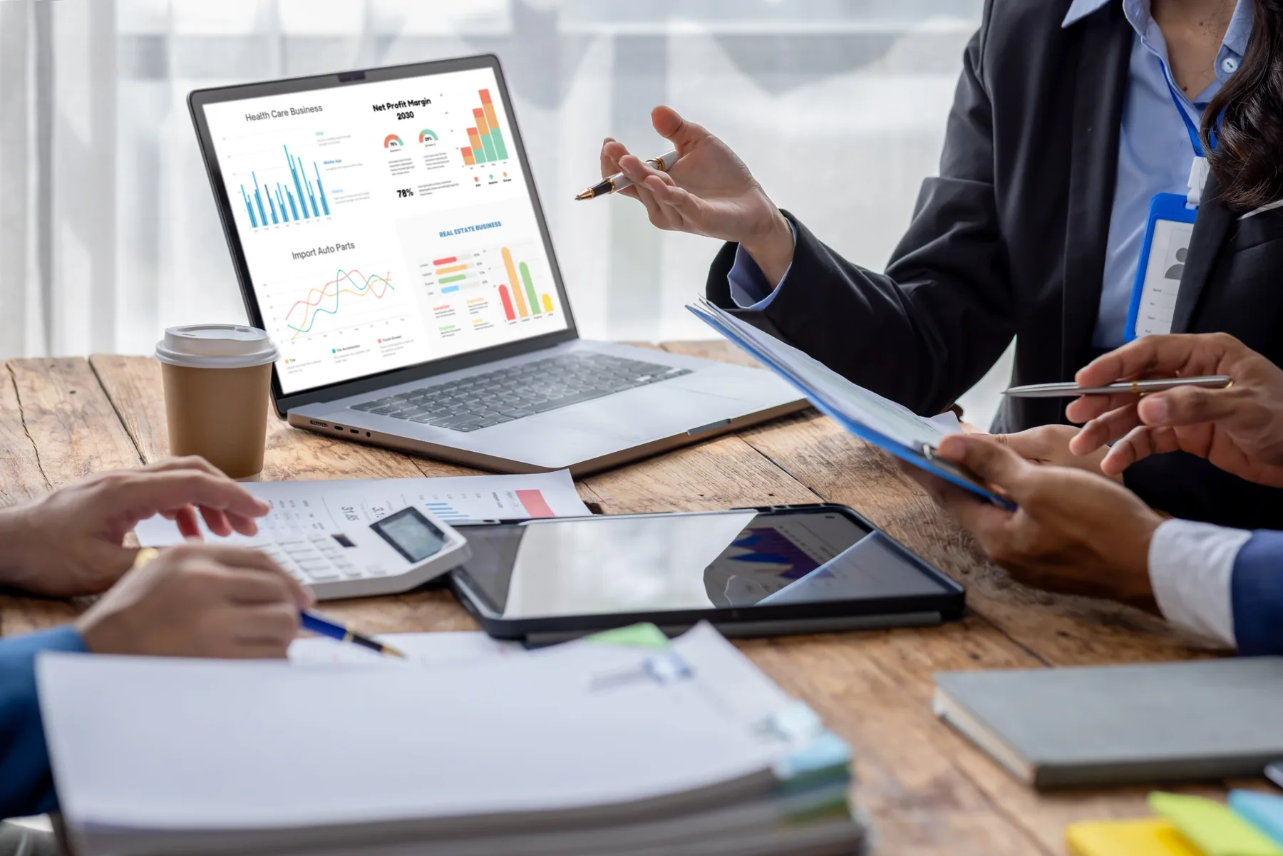 Business team reviewing marketing analytics and performance dashboards