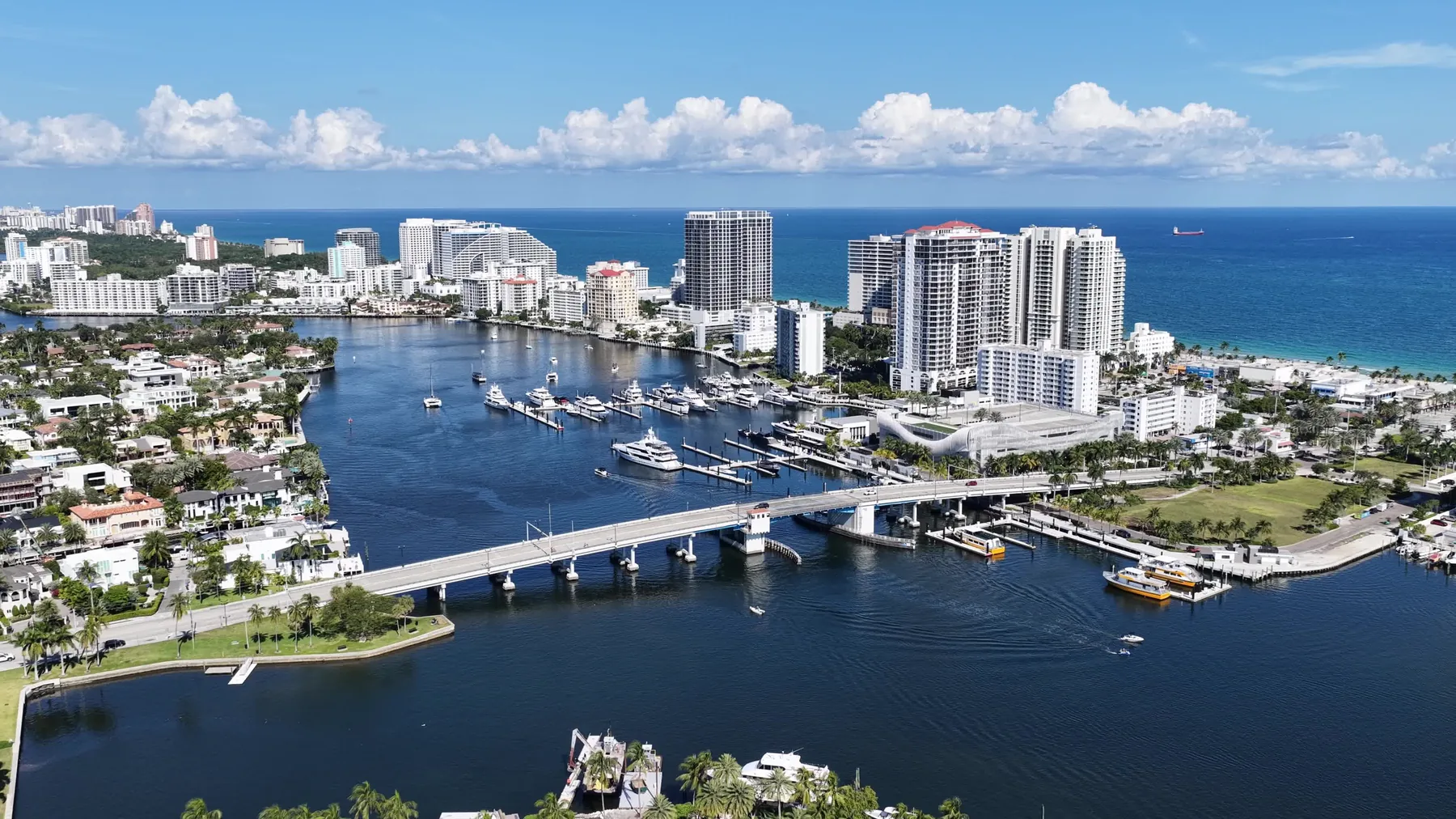 Aerial view of Fort Lauderdale waterfront, skyline and Atlantic Ocean