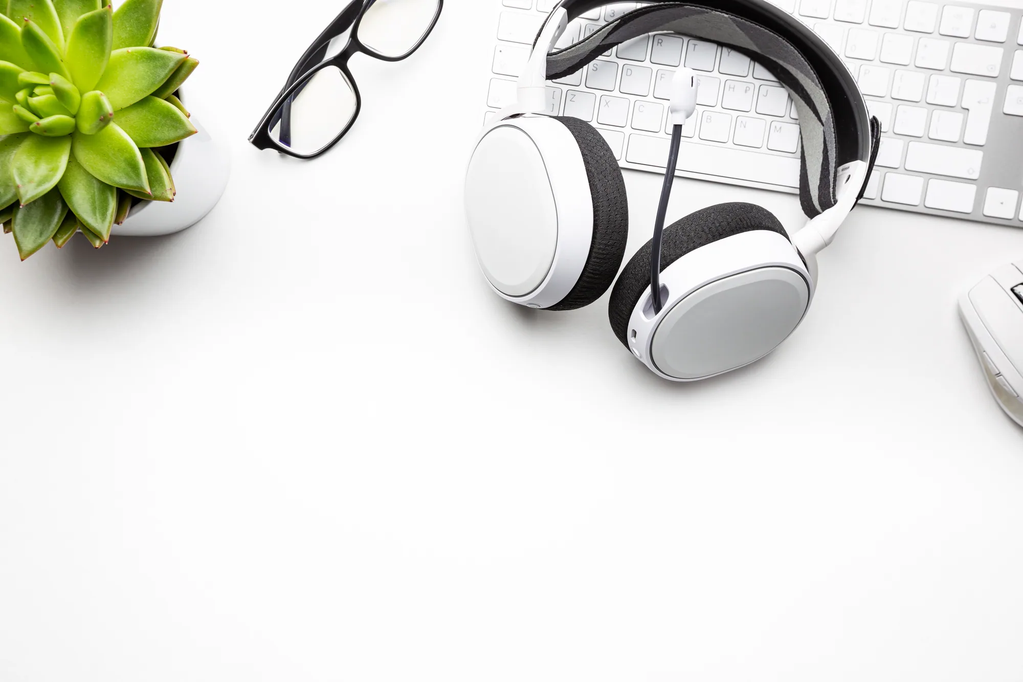 Editing workspace with headphones for repurposing recorded content