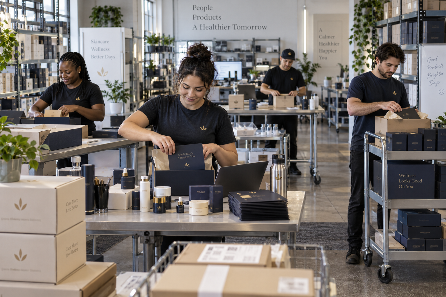 Candle business owner packing orders beside a Shopify screen