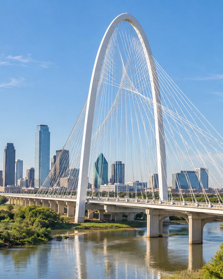 The Margaret Hunt Hill Bridge and Dallas skyline