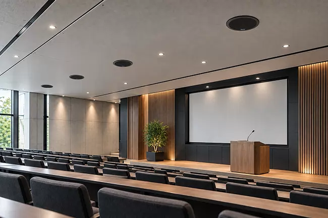 Ceiling loudspeakers in a university lecture hall