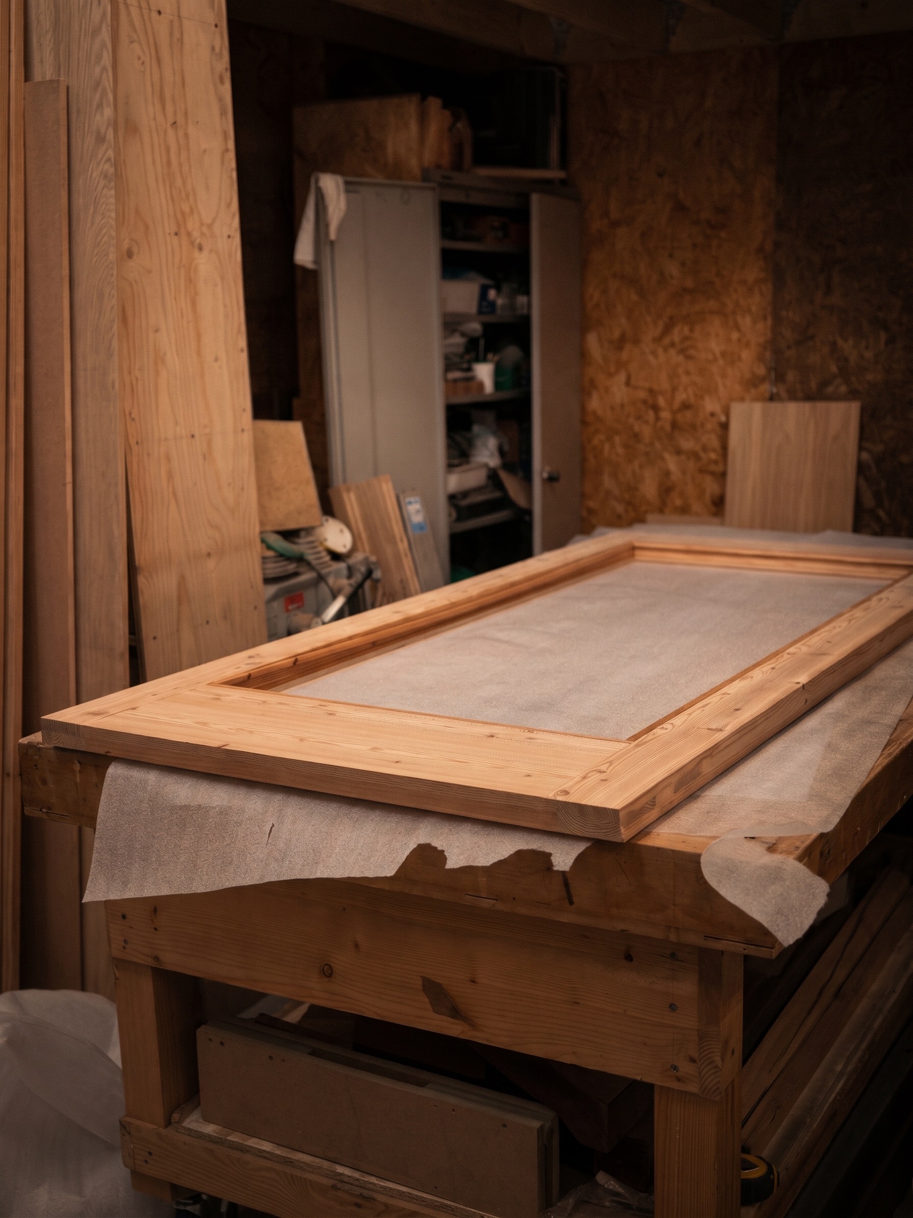 Bespoke wide timber sauna door with mortice-and-tenon joints
