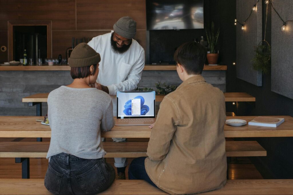 Three restaurant employees in a meeting