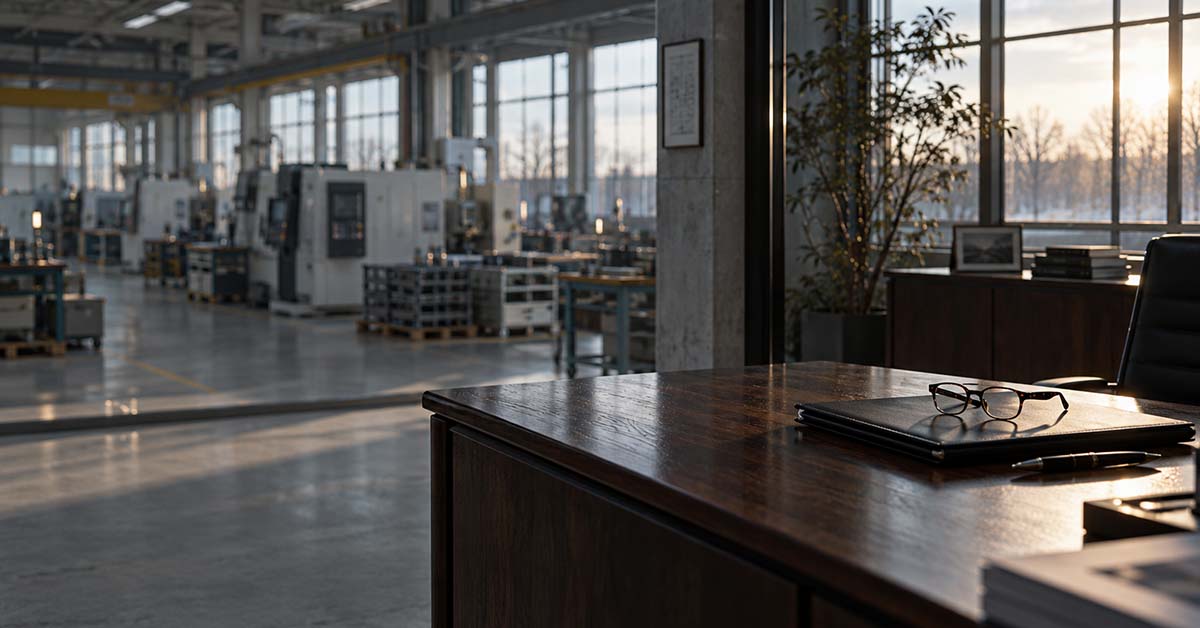 Manager Büro mit Blick auf Fertigung