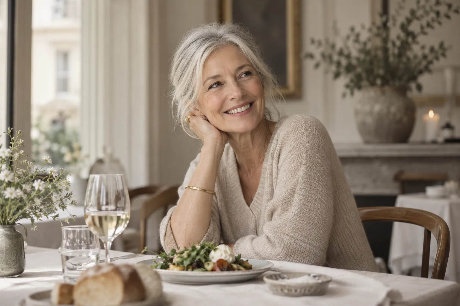 Illustrative relaxed dining moment, not a treatment outcome