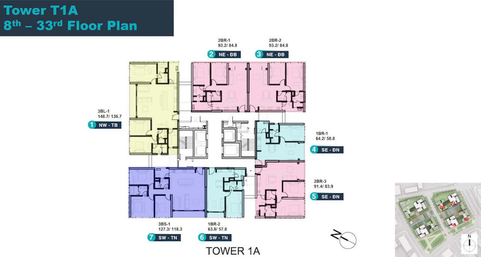 Mặt bằng tháp T1A tầng 8–33 Linden Residences
