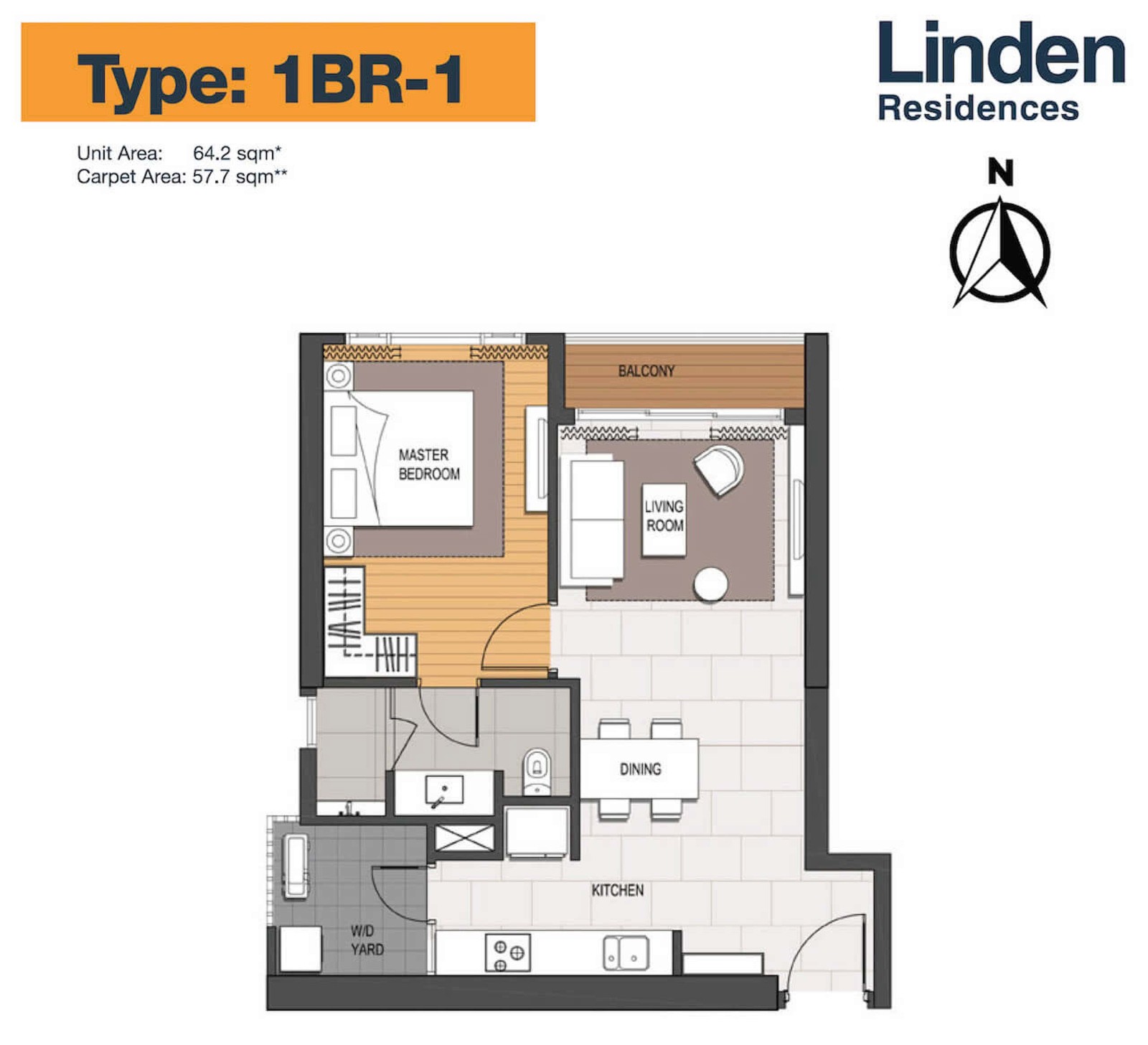 Mặt bằng căn 1PN Linden Residences