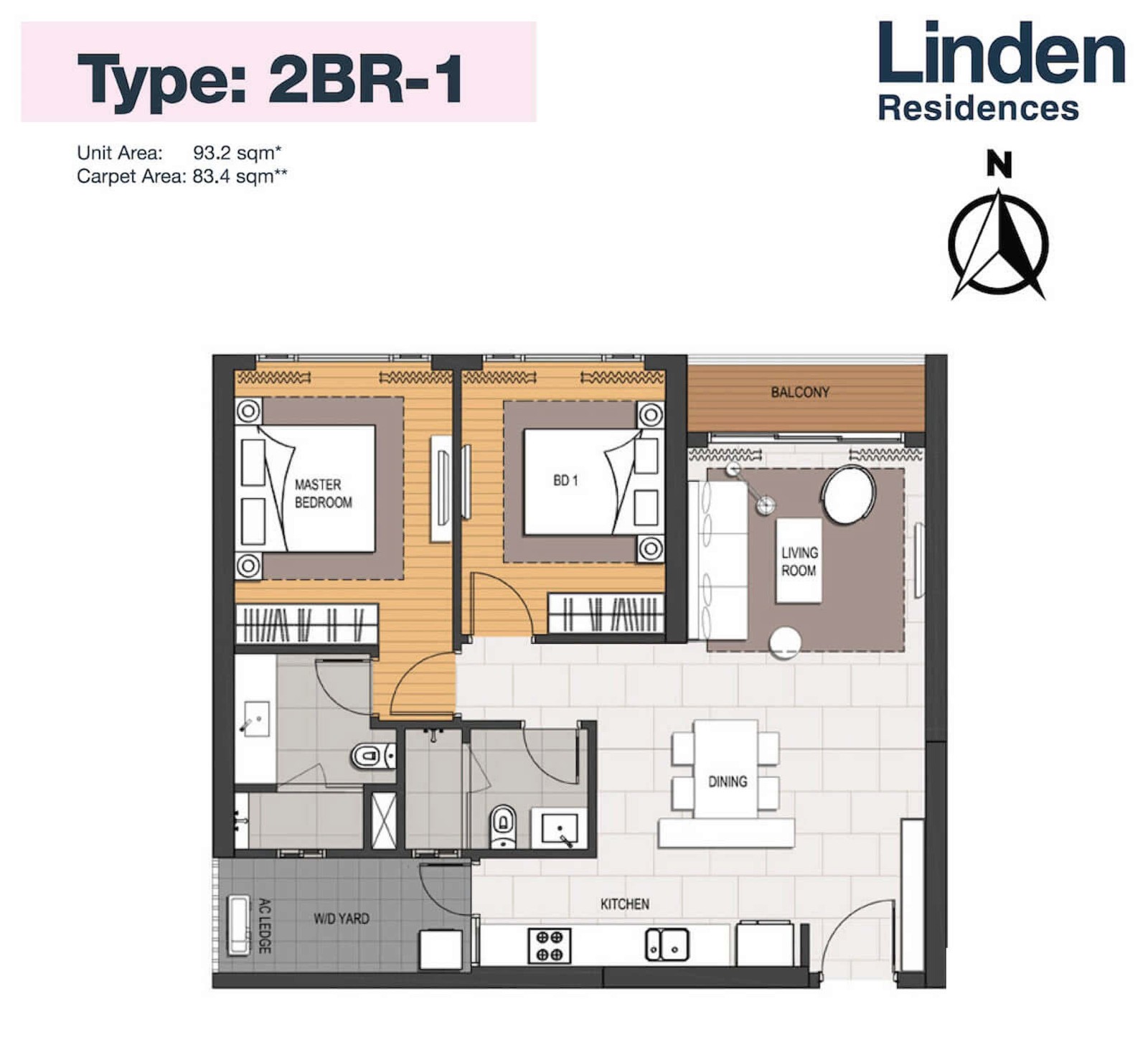 Mặt bằng căn 2PN Linden Residences