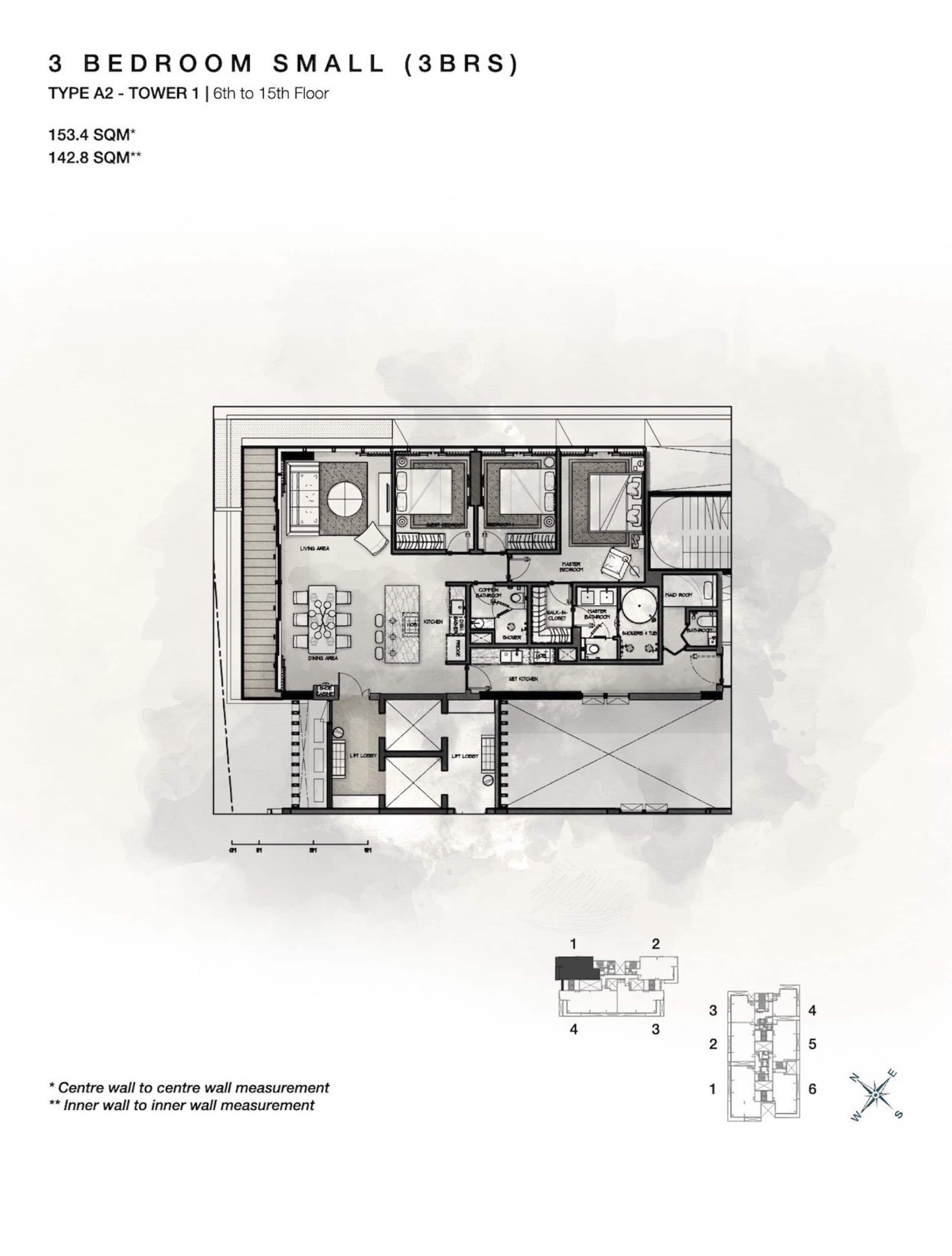 Mặt bằng căn 3PN nhỏ Cove Residences